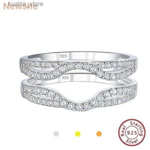 Pierścienie klastra Newshe Solid 925 Srebrle Hollow Wedding Pierścienie Wzmacniacz dla kobiet okrągły biały Aaaaa CZ Infinity Wrap Guard Bandry L240402