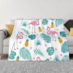 Filtar Summer Flamingo Tropical Leaves Filt Fleece Autumn/Winter Multifunktion Soft Throw For Home Car Plush Thin Quilt