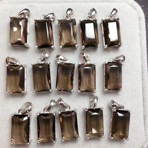 Link Bracelets S925 Natural Smoky Quartz Faceted Pendant Column Crystal Jewelry Semi-Precious Stone For Necklace Wife Daughter Gifts