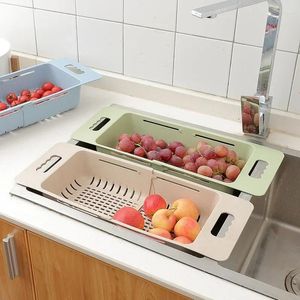 Kitchen Storage Adjustable Dish Drainer Sink Drain Basket Washing Vegetable Fruit Plastic Drying Rack Accessories Organizer