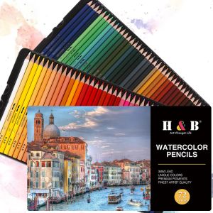 Lápis 72 Lápis solúveis em água colorida Ferramenta de pintura profissional Desenho de canetas desenhando o conjunto de lápis de aquarela