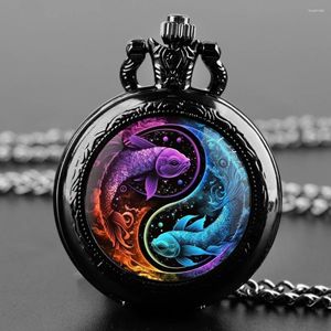 Pocket Watches Pisces Star Sign Design Glass Dome Vintage Quartz Watch Men Women Pendant Necklace Chain Charm Clock Jewelry Gifts