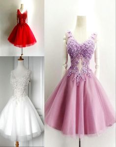 Nowa moda kwiatów 3D Frezowanie sukni Homecoming Vneck Tiul Krótka suknia balowa Suknie ukończenia sukni 94034784428105
