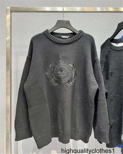 デザイナーハイバージョン21fw秋冬セータークラウン小麦耳刺繍プリント男性と女性のルーズウールセーター673h