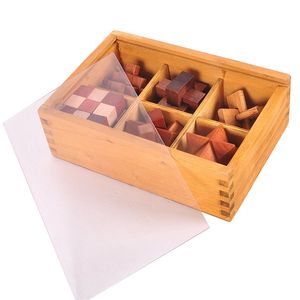 Wooden Unlock Toys Set with Box 3D Puzzles Game Kong Ming Lu Ban Lock Kids Adult IQ Brain Teaser Educational Toy Children Gifts