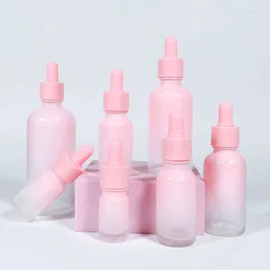 収納ボトル10pcs 10ml -50ml空のガラスドロッパーボトルピペットエッセンシャルオイルコンテナ香水用ピンクキャップセラム