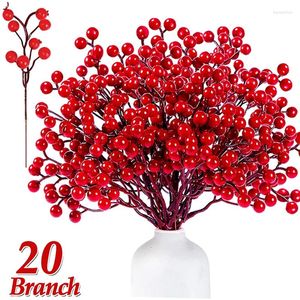 Flores decorativas 1/20pcs Berrias artificiais Ramificações de Natal Berry Fake Picks para a árvore da árvore da árvore Diy Decoração da mesa de festas