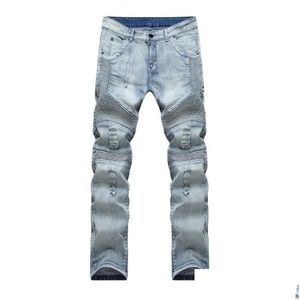Mens Jeans Male Biker Destroyed Denim Fabric Elastic Slim Fit Washed Skinny Pants Joggers Men Ripped Trousers Drop Delivery Apparel Cl Dhzvp