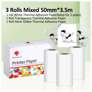 Papel Phomemo Térmico Rótulo de etiqueta M02/M02S/M02PRO Polícia de papel de impressora 3 rolos de 50 mm de rótulo de auto -proposto multiuso