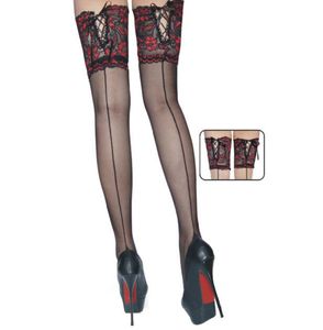 Punk Maid Sexy Cuban Heel Back Seam Stockings Wide Lace UP Hold Up Silicone Floral Top Thigh High Stockings Pantyhose For Women2179629