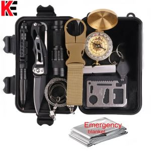 Survival 11 In 1 Emergency Survival Gear Multi Tools Kit Set Outdoor Camping Travel Multitool First Aid SOS EDC Tactical for Wilderness