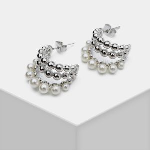 Earrings H9 Amorita Boutique Trendy Three Layered Cute Pearl Hoop Earrings For Women Girl Earring Gift 2021