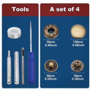 120 Sets Snap Buttons for Leather 12.5mm, 1/2 Inch Bronze Metal Snap Fasteners Kit with Install Tool for Clothes