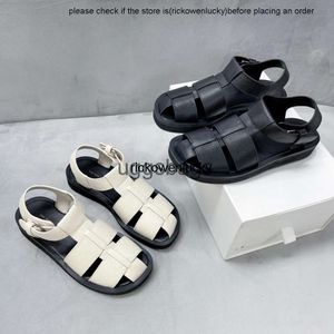 the row shoes Small design The * row leather hollow Baotou Roman shoes Spring and summer new comfortable buckle flat sandals for women high quality