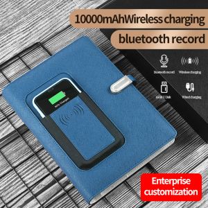 Notebook de carregador sem fio de couro no bloco de notas com diário de gravação bluetooth de carregamento USB Udisk