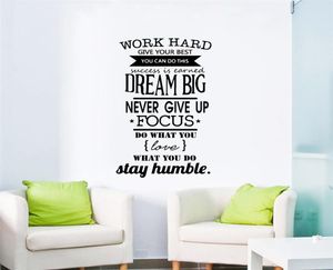 Dream Big Never Give Up Cytaty Pracuj zdania winylowe naklejka na ścianę Mural Dekor sypialni Tapeta Office Classroom Dekoracja 6224642