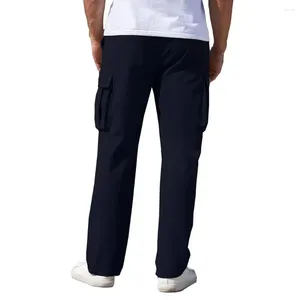 Calças masculinas homens ao ar livre calças macias cordão carga com cintura elástica multi bolsos para diariamente