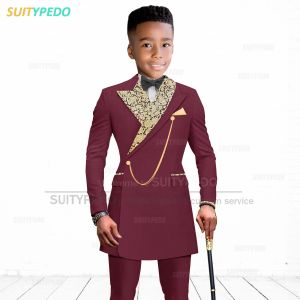 Luxury Boy's Anzug Set Homecoming Party Kinder Jacken Schneiderte schlanke Fit Blazer Hosen 2 Stück Hochzeitsfeier Kinder Tuxedos