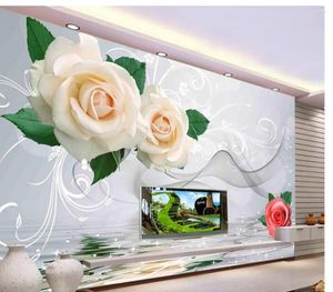 Tapety Living 3d Wallpape Woda Róża Odbicie tło ściana Mural Flower Custom PO