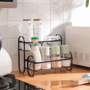 Küche Aufbewahrung Multifunktional Doppelschicht Ladder Regal-Gewürztruppen-Rack-Haushalts-Arbeitsplatte Waschgewürz Organizer