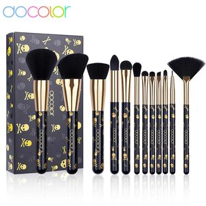 Docolor Goth Makeup Brush Set 12Pcs Professional Face Powder Eyeshadow Blush Foundation Blending Cosmetic Brushes 240403