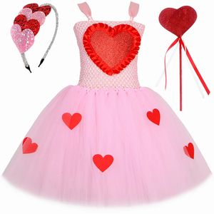 Criança bebê meninas do dia dos namorados Tutu Dress Rink Love Heart Heart Tulle Princesa Vestido Crianças Festa de Aniversário de Casamento Costume 240403