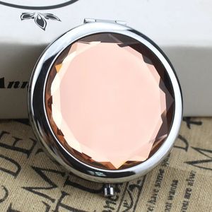 1Pc Luxury Crystal Makeup Mirror Portable Round Folded Compact Mirrors Gold Silver Pocket Mirror Making Up for Personalized Gift