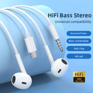 Наушники с проводными вторниками Hifi Music Наушники Handfree наушники типа C 3,5 мм с микрофоном для Android Samsung Xiaomi Tablet Naptops