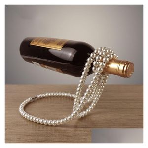 Arts And Crafts Wholesale Elegant Pearl Necklace Suspended Red Wine Rack Creative Home Desktop Decoration Light Style Decorations Lt Dhp4W