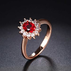 2pcs anéis de casamento clássico anéis de casamento de cristal vermelho para mulheres lindas cor de ouro rosa de ouro rosa anel de noivado de jóias de moda r187