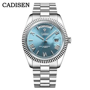 Cadisen C8185 Ice Blue Dial Sapphire Cam Saatler Erkekler Japonya Miyota8285 Movt Erkekler Saat Mekanik Otomatik Dalgıç Saat 240327