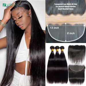 Closure Virgo Straight Human Hair Bundles With Frontal 13X6 Transparent Lace Frontal With Bundles Human Hair Bundles With Closure Sew In