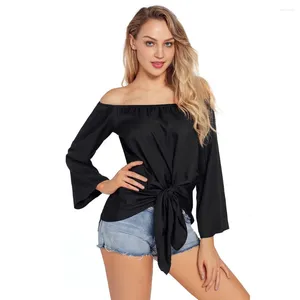 Women's T Shirts Autumn Women Blue T-shirt Tube Top Female Long Sleeve Off Shoulder Casual Loose Tee Shirt Strapless Backless Black Tshirt