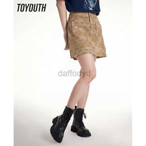 Abiti sexy urbani Toyouth Women Skirt 2023 Summer A Line Slip Bow Texture Printing Retro Brown Yellow Fashion Chic Streetwear Miniskirt 240403