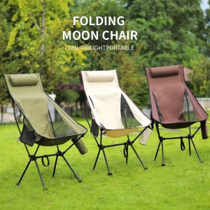 Furnishings Folding Moon Chairs Outdoor Camping Chair Removable Washable Fishing Picnic Bbq Chairs with Carry Bag Ultralight Outdoor Stool