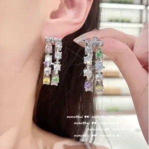 Earrings Women Lake Light Water Shadow Rainbow Gemstone Earrings 18K Gold Plated Water Drop Geometric Zircon Earrings