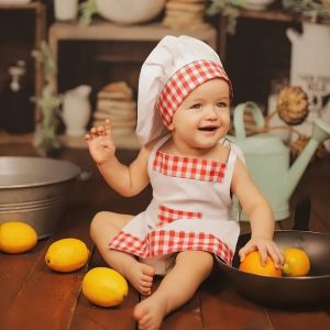 Fotografi Shining Chef's Costume Newborn Photograohy Props Baby Photo Cook Clothing Creative Photo Clothing Baby Hat