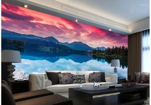 Wallpapers 3d Wallpaper For Room Lakes And Mountains Landscape Background Wall Sunset Beauty Murals