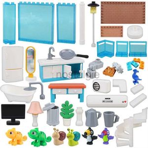 Kitchens Play Food Special Big Building Block New Animal Duplos Bricks Accessories Wall Fence Furniture Houses Scene Model Assemble Children Toys 2443