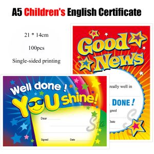 Ürünler 100 PC/Lot A5 Kaliteli İngilizce Çocuk Ödülü Sertifikaları Baskı Kağıt Konu Mektubu Takdir Anaokulu Öğrenci