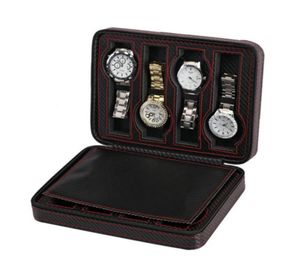 8 Slot tragbare schwarze Kohlefaser -PU -Leder -Uhr -Zipper -Aufbewahrungsbeutel Juwely Watch Box Tasche Personalisierte Luxusgeschenk6415294