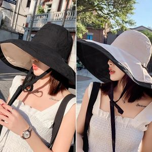 Summer Women Double Side Fashion Wide Large Brim Sun Hat Outdoor Beach Cap Bernice UV Proof Protection Secket 240403