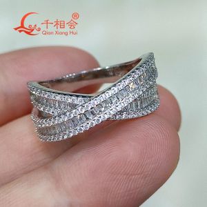 Rings 9mm x cross baguette ring Sterling 925 Silver round Moissanite Ring Men women Diamonds Male fine Jewelry gitf