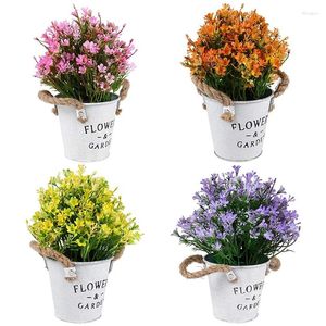 Dekorative Blumen JFBL 4 Stücke künstlicher Bonsai Blume mit Blech Eimer geeignet für Retro Hochzeitsfeier Tischzentrum Dekoration