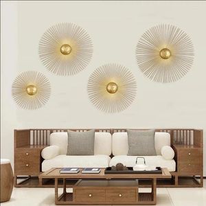 Wall Lamp Gold Sun Home Decor Circular Metal Vintage For Foyer Bedroom Living Room Decoration Mood Lights