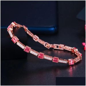 Armreifen 2022 Europäische und amerikanische Modeschmuck Farbe Square Zirkon Lady Armband Roségold -Drop -Lieferbänder Dhwix