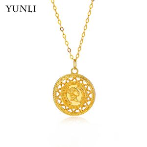 Necklaces YUNLI Real 18K Gold Pendant Necklace Vintage Style with 18K Gold Chain for Women Fine Jewelry Gift PE031