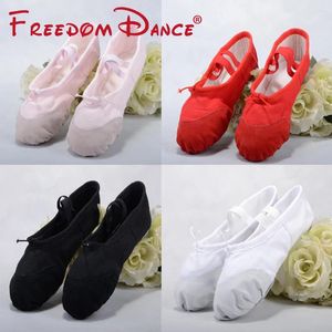 Dance Shoes Girls Women Canvas Ballet Slippers Soft Shoe Split Outsoles Leather Toe Kids Gym Fitness Yoga