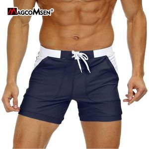 Magcomsen Mens SwimeWear Shorts Summer Quick Dry Swimming Trunks Surf Board Shorts Boxer BROWS SWIMSuit Sunbathing Shorts 240402