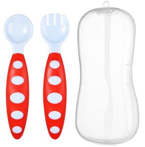 Cucchiaio in silicone morbido gratuito BPA per utensili per bambini Impostare il bambino ausiliario per cibi imparano a mangiare stoviglie per bambini pieghevole fork